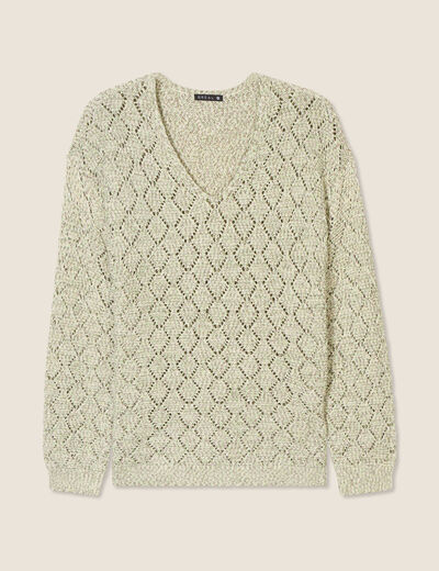Pull manches longues ajouré vert femme