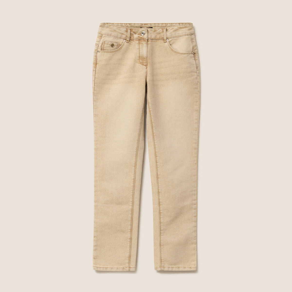 Jean taille bascul&eacute;e denim beige femme
