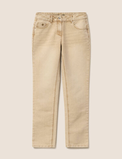 Jean taille bascul&eacute;e denim beige femme