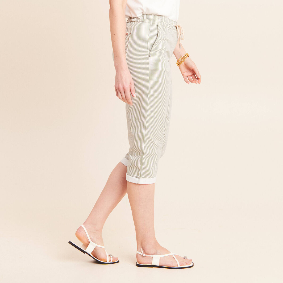 Pantacourt coupe mom large vert femme