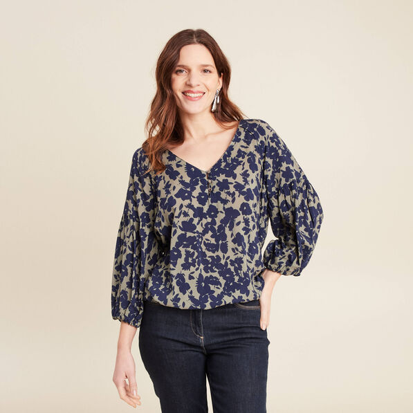 Blouse manches 3/4 vert kaki femme