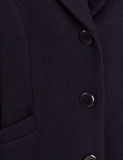 Manteau ajust&eacute; capuche amovible bleu fonc&eacute; femme