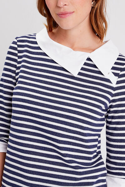 T-shirt manches 3/4 bleu marine femme