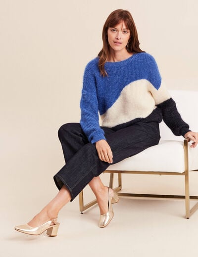 Pull col rond manches longues ecru femme