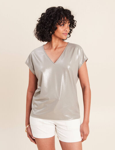 T-shirt col V manches courtes vert clair femme