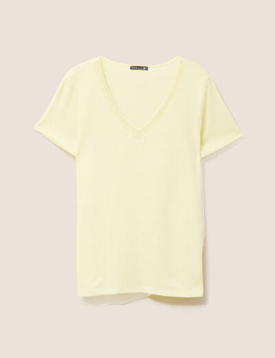 T-shirt manches courtes col en V jaune clair femme