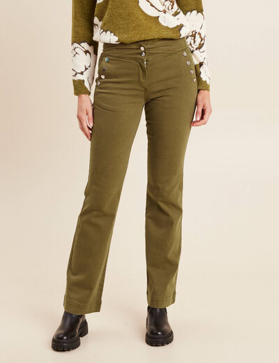 Pantalon coupe bootcut &agrave; pont vert olive femme