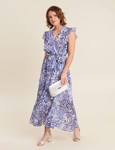 Robe longue portefeuille bleu femme