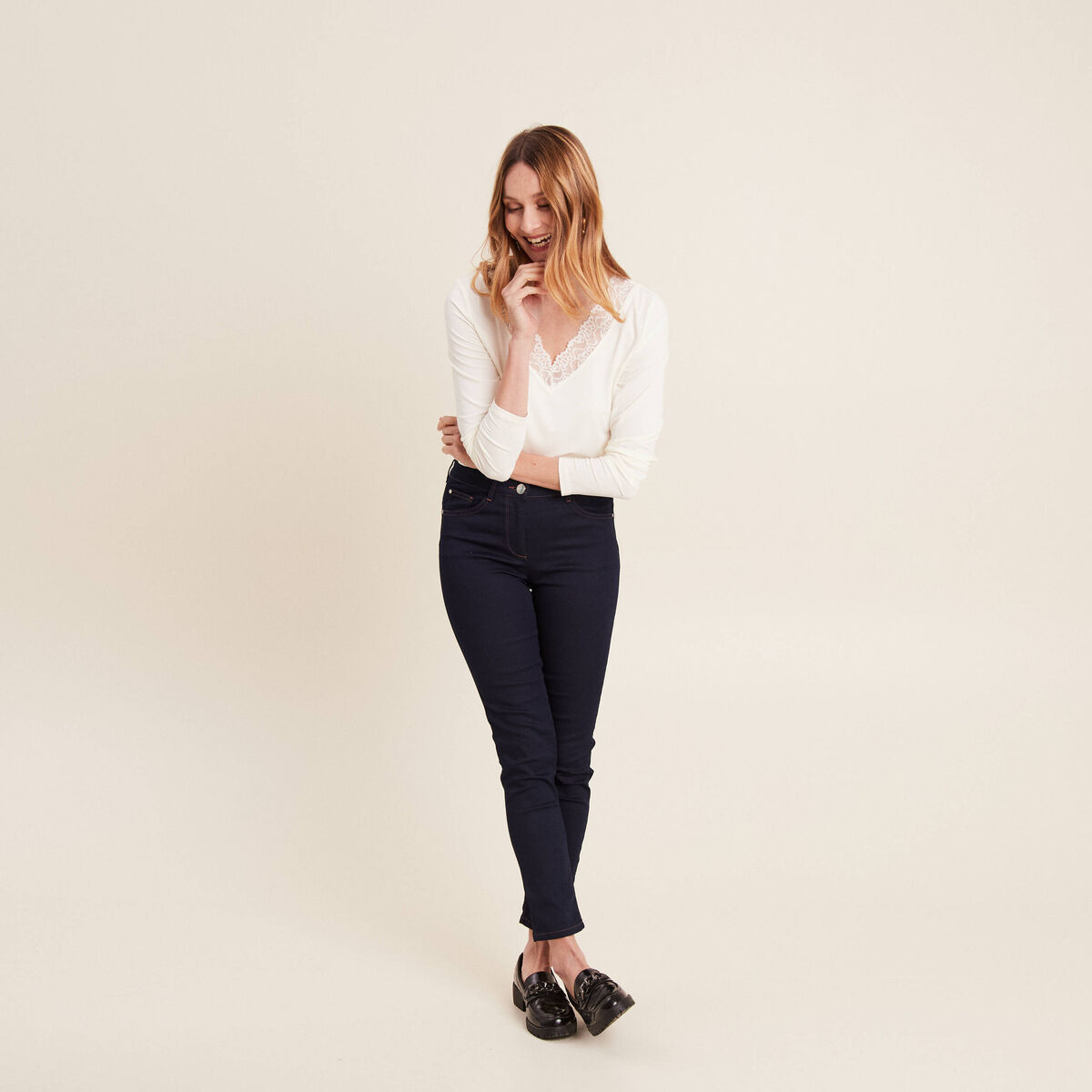 T-shirt thermo-douceur manches longues ecru femme