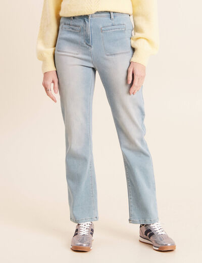 Jean droit taille haute 7/8&egrave;me denim double stone femme