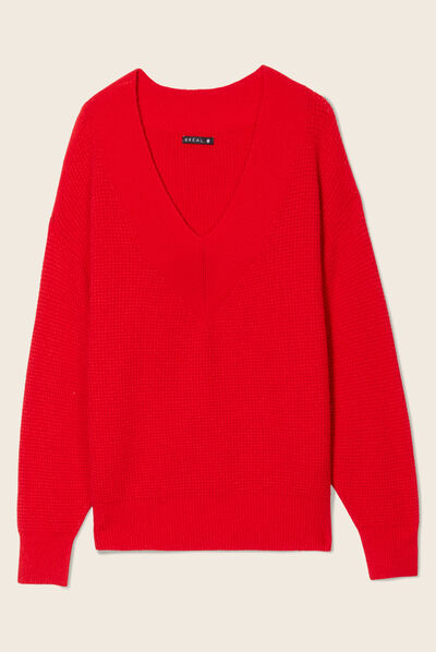 Pull manches longues rouge femme