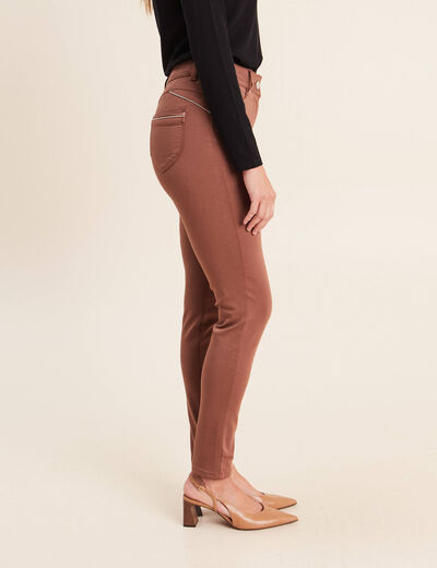 Pantalon coupe ajust&eacute;e taille haute marron femme