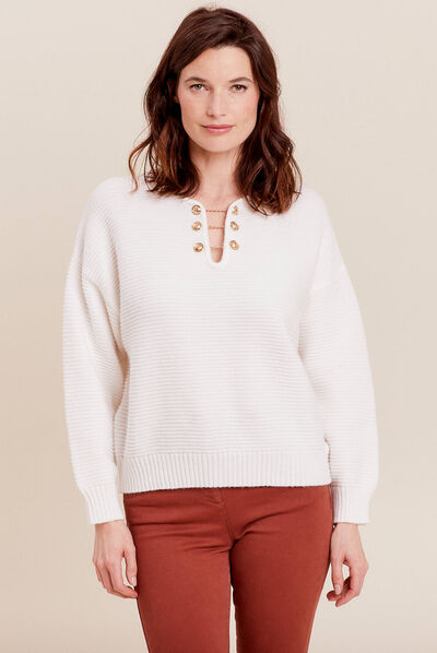 Pull manches longues ecru femme