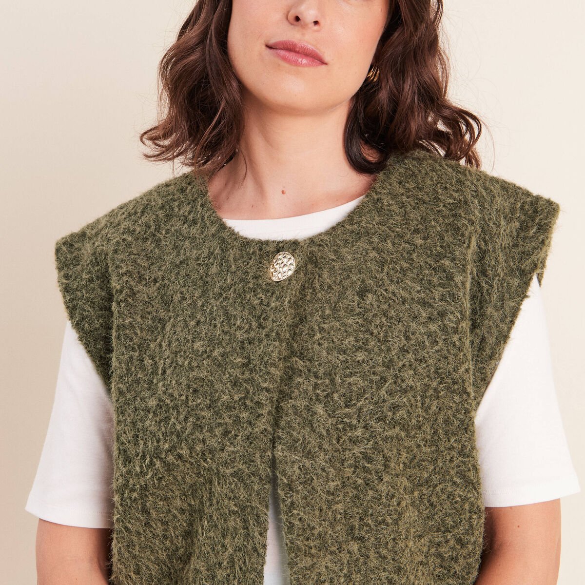 Gilet ample sans manches vert kaki femme