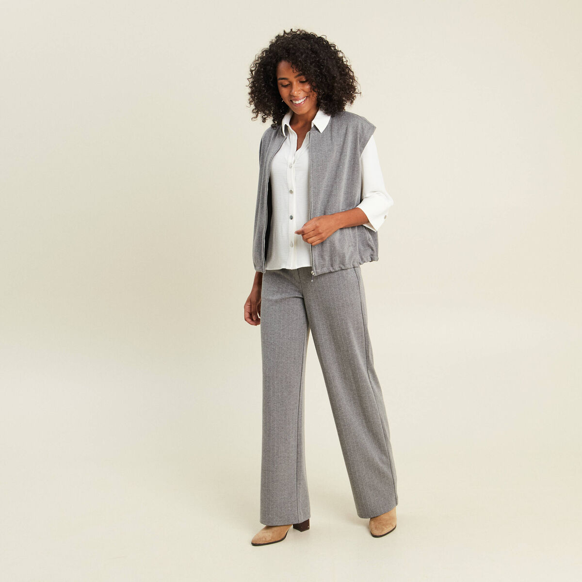 Chemise col chemise manches 3/4 ecru femme