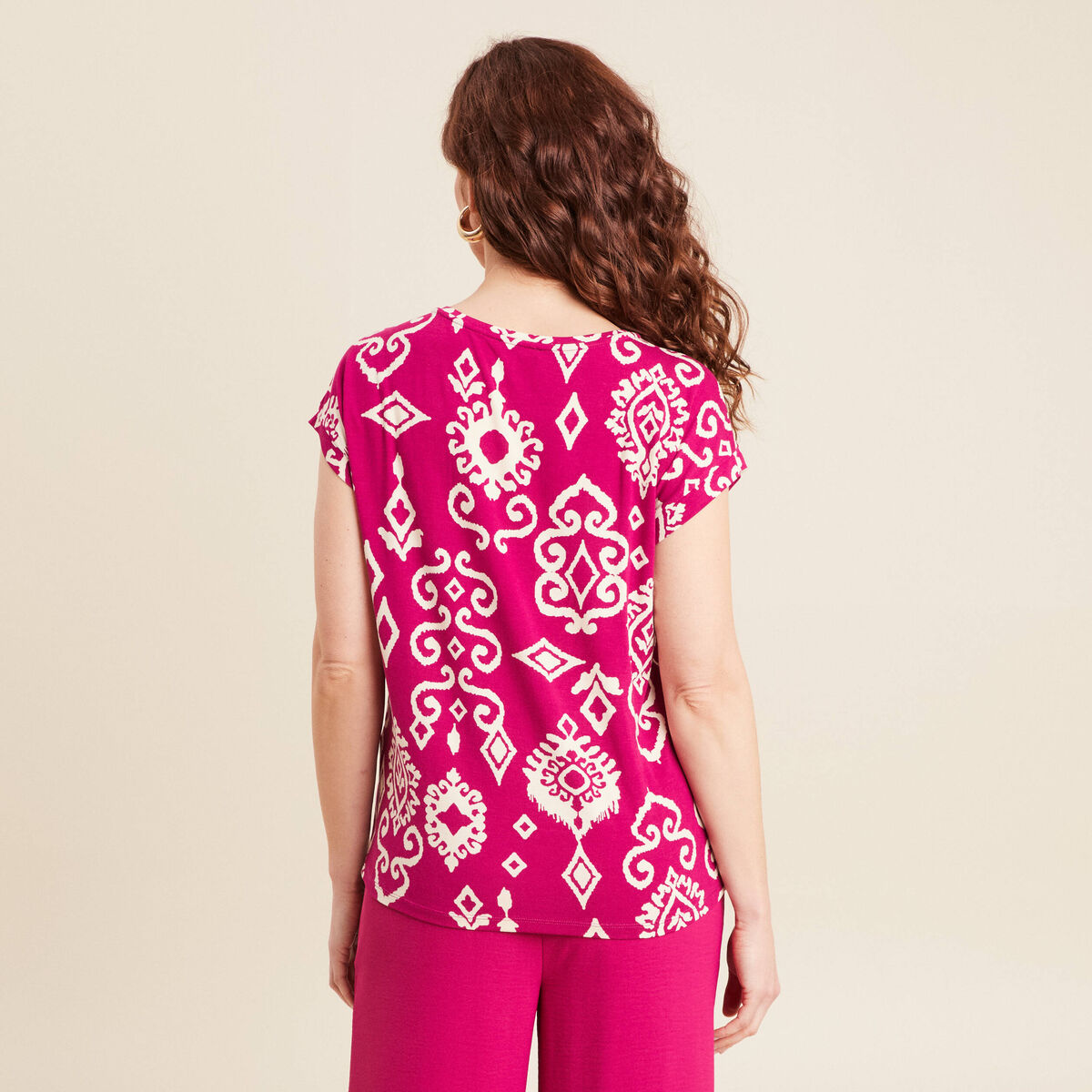 T-shirt manches courtes rose fushia femme