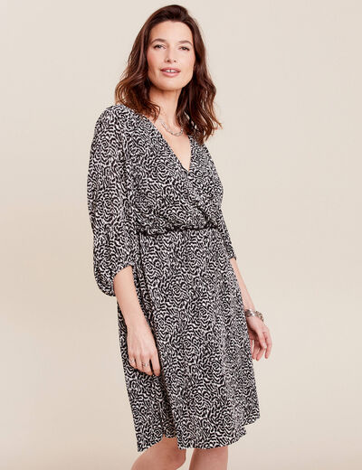 Robe évasée plissée noir femme