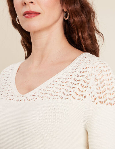Pull confectionné en France ecru femme