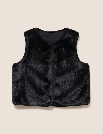 Gilet droit sans manches fausse fourrure noir femme