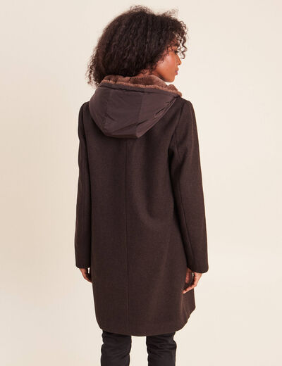 Manteau ajust&eacute; capuche amovible marron fonc&eacute; femme
