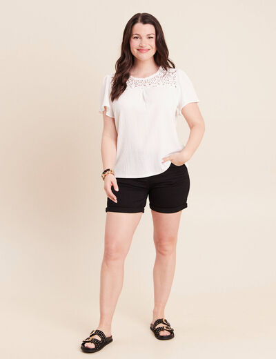 Short droit en jean noir femme