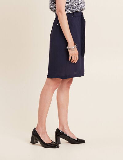 Jupe droite ceinturée bleu foncé femme
