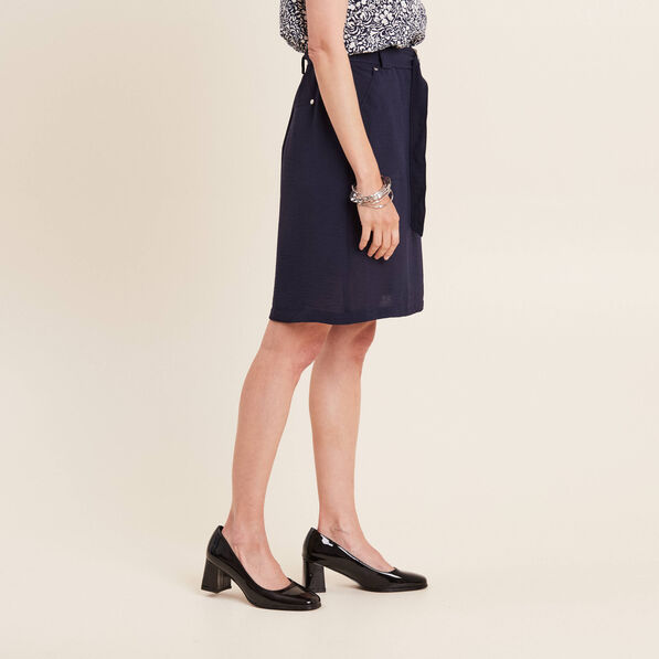 Jupe droite ceinturée bleu foncé femme