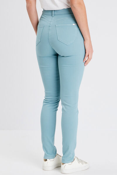 Pantalon léger taille haute long bleu canard femme