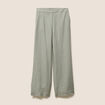 Pantalon large taille haute en lin vert clair femme