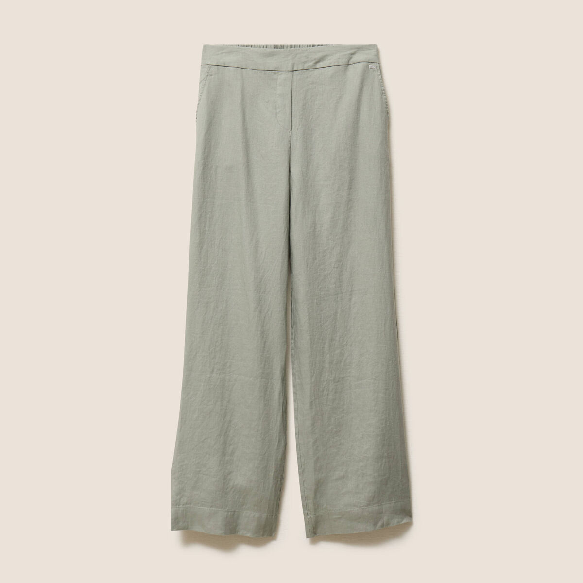 Pantalon large taille haute en lin vert clair femme