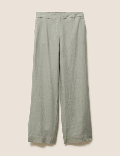 Pantalon large taille haute en lin vert clair femme