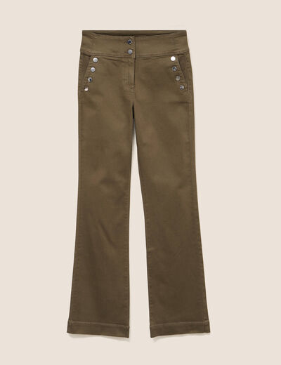 Pantalon coupe bootcut &agrave; pont vert kaki femme