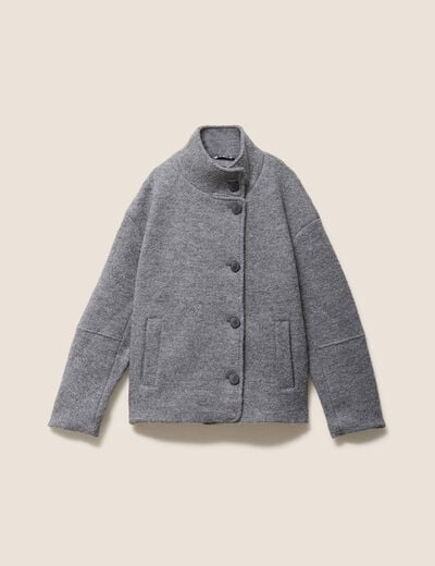 Manteau doubl&eacute; col montant gris clair femme