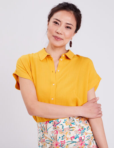 Chemise manches courtes jaune moutarde femme