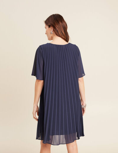Robe droite plissée bleu marine femme