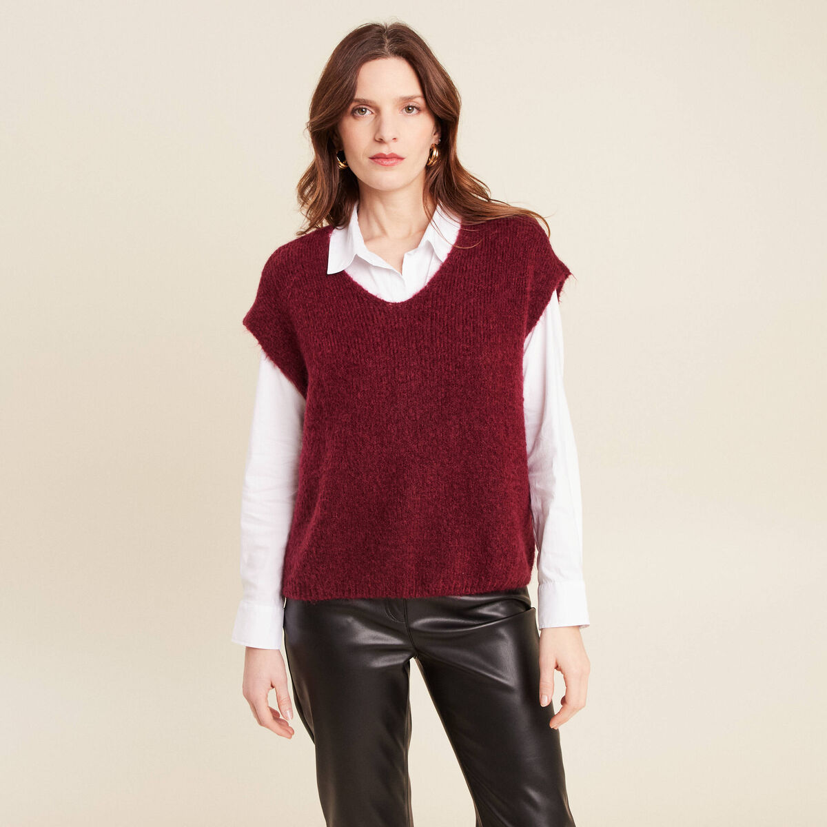 Pull sans manches bordeaux femme