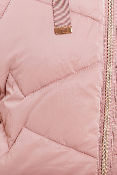 Doudoune droite à capuche vieux rose femme