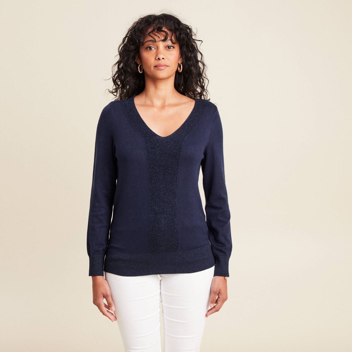 Pull manches longues bleu marine femme