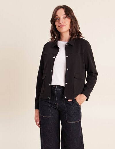 Veste courte droite manches longues noir femme