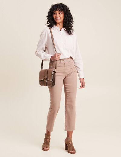 Pantalon droit taille haute 7/8ème taupe femme