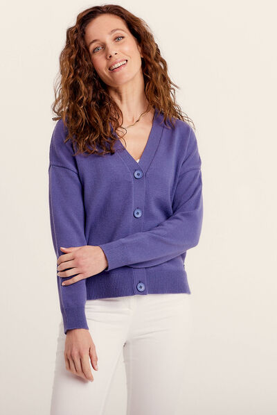 Gilet manches longues col en V violet femme