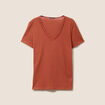 T-shirt manches courtes col en V marron foncé femme