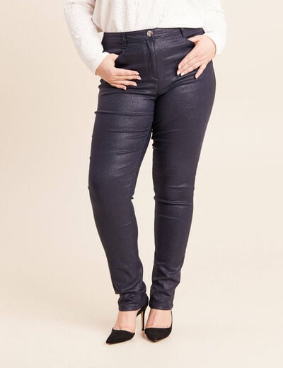 Pantalon iris&eacute; en similicuir bleu fonc&eacute; femme