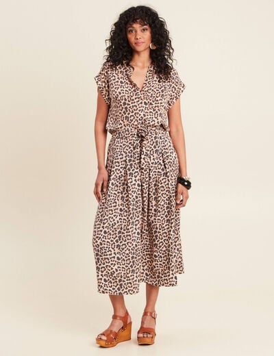 Jupe midi évasée plissée sable femme