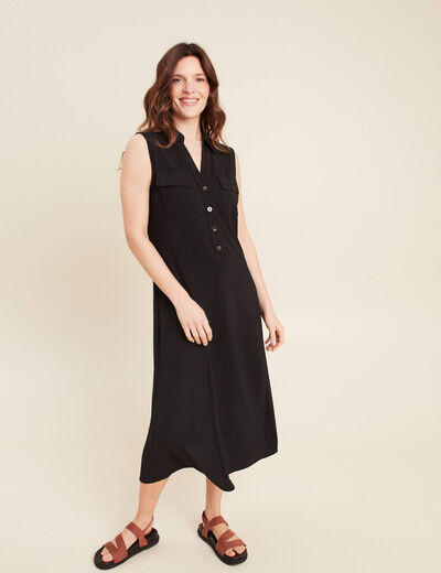 Robe longue évasée noir femme