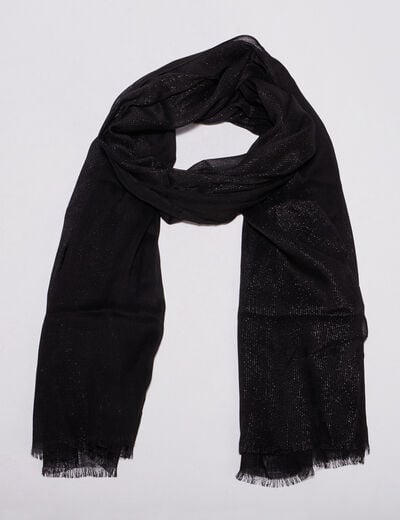 Foulard brillant &agrave; franges noir femme