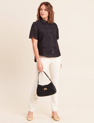 Chemise manches courtes brod&eacute;e noir femme
