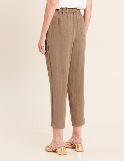 Pantalon mom 7/8&egrave;me en coton vert kaki femme