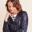 Veste droite zipp&eacute;e bleu fonc&eacute; femme