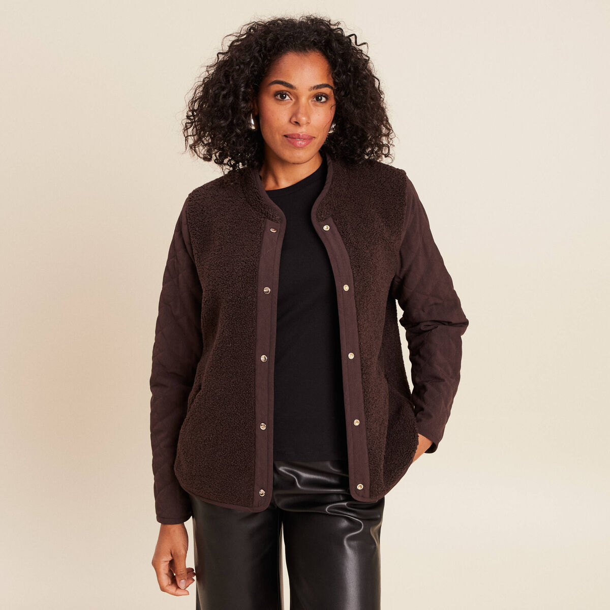 Parka cintr&eacute;e 4 en 1 avec capuche marron fonc&eacute; femme